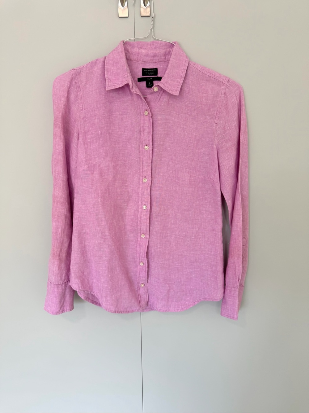 J.CREW Women’s Slim perfect shirt in Baird McNutt Irish linen in Pink L3026 - Picture 2 of 9